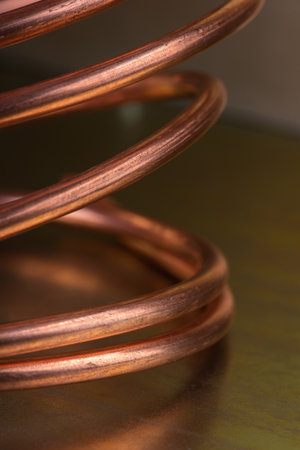 Close-up spiral copper wire raw materials metals industryの写真素材