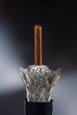 Macro of single stripped coaxial cableの写真素材