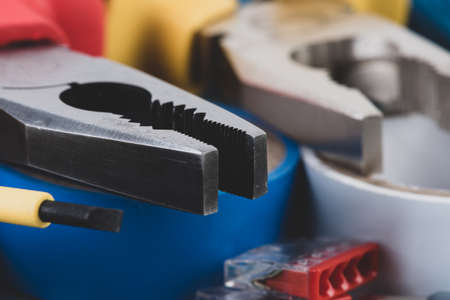 Macro of Hand Tools And Accessories Used to Electrical Installationの写真素材