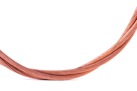 Copper cable curve isolated on white backgroundの写真素材