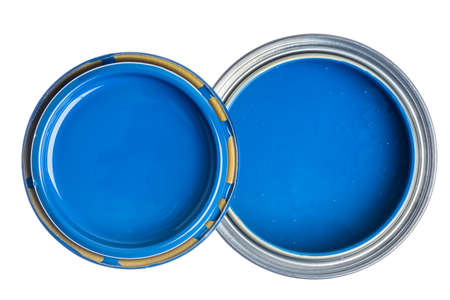 Open Can Paint with Lid with Isolated on White Background Top Viewの写真素材