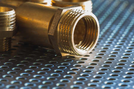 Set of Brass Plumbing Fittings Close-upの写真素材