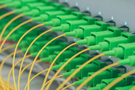 Optical distribution panel with optic patch cord cables at gigabit passive optical networksの写真素材