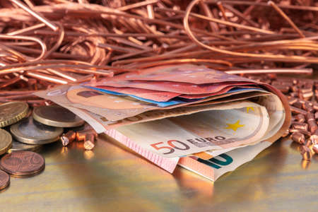 Trading and investing in metals, copper material and moneyの写真素材