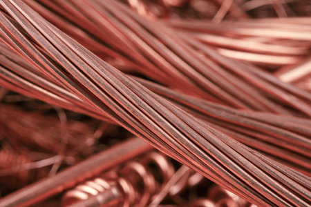 Close-up copper wire cable, raw material energy industry