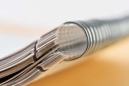 Spiral notebook edge of pages macro viewの写真素材