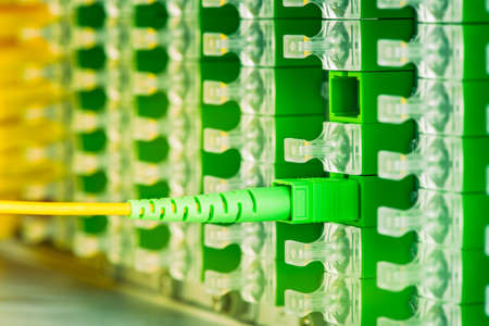 Technology data center fiber optic network connectionの写真素材