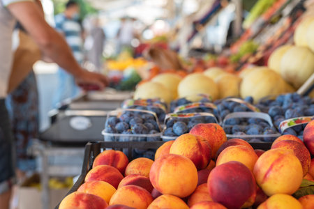 Fresh fruitset stall in France, Provence, Franceの写真素材