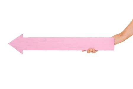 Closeup on hand pointing on copy space with arrowsの写真素材