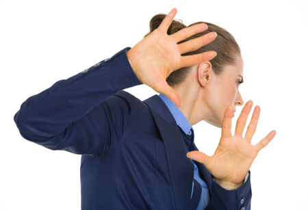 Portrait of frightened business womanの写真素材