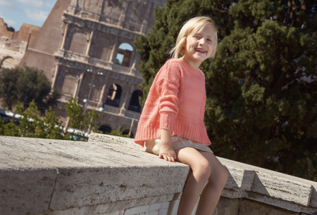 Happy trendy child in Rome, Italyの写真素材