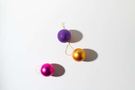 Merry Christmas. flat lay with eiffel tower tourist souvenir and Christmas balls on white background.の写真素材