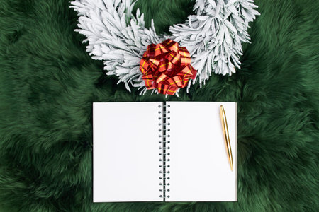 Merry Christmas. flat lay with wreath on white background.の写真素材