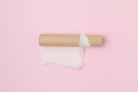 flat lay with broken christmas ball on toilet paper tubes background.の写真素材