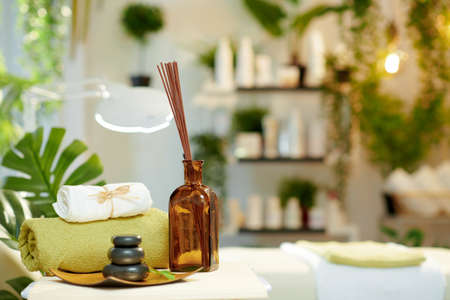 essential oils in modern beauty studio.の写真素材