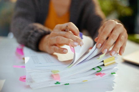 tax time. accountant woman working with documents.の写真素材