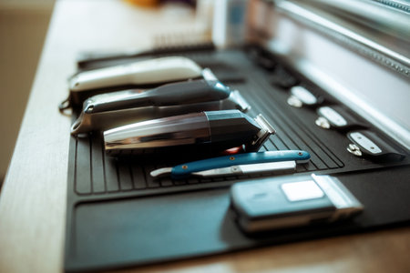 Closeup on hair clippers in modern beauty salonの写真素材
