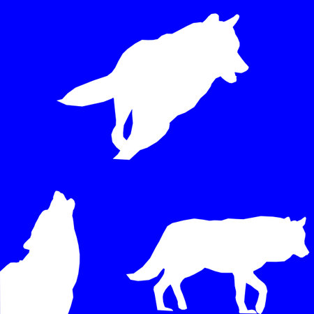 Vector Silhouettes of Wolves in Blue Background