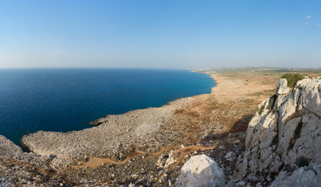 View from the top of the Cape Greco plateau to the Ayia Napa seashore, Cyprus.の写真素材