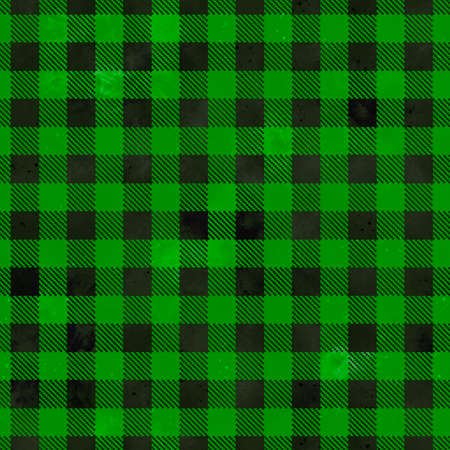 Buffalo plaid watercolor lumberjack tartan seamless pattern. Textile seamless background. Geometric square checks, black stripes on green backdrop for fabric, decoration, scrapbooking, digital paperの写真素材