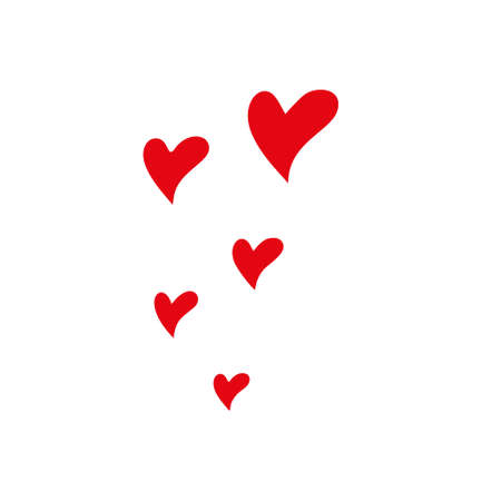 Simple handdrawn illustration of vector red hearts for Valentines day. Symbol of love and passion, romantic decoration for wedding or greeting card. Doodle sketch design element, isolated on whiteのイラスト素材