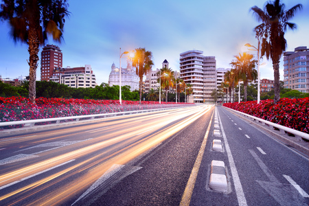 Cityscape at Blue Hour, Valencia, Spainの写真素材