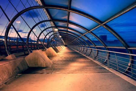 Zaragoza, Spain - May 23, 2016: Third millennium bridge at night. This bridge was built in 2008 for the international EXPOのeditorial素材
