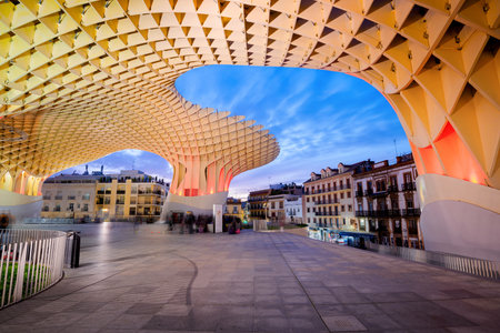 Seville, Spain - February 16, 2017: The Metropol Parasol structure designed by the German architect J.Mayer and completed in 2011. The building is popularly known as Incarnation's mushroomsのeditorial素材