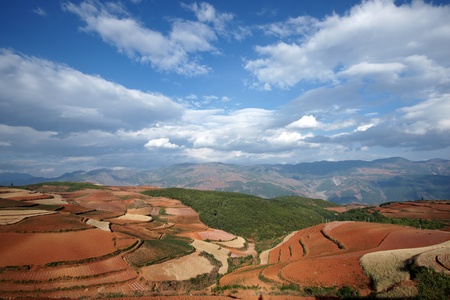 Colorful farmland in dongchuan of chinaの写真素材