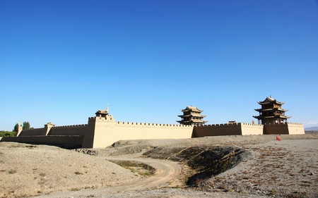 Chinese ancient city gate tower in fort jiayuguanの写真素材