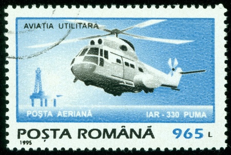 ROMANIA - CIRCA 1995  stamp printed by Romania, show helicopter, circa 1995 のeditorial素材