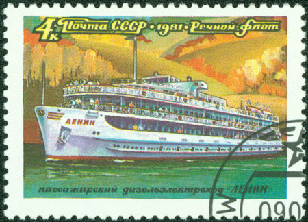 RUSSIA - CIRCA 1981  A stamp printed by Russia, shows ship, circa 1981のeditorial素材
