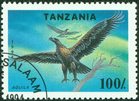 TANZANIA - CIRCA 1994  A stamp printed in Tanzania shows eagle, circa 1994の写真素材