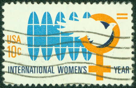 UNITED STATES OF AMERICA - CIRCA 1975  A stamp printed in the USA devoted international woman s year, circa 1975のeditorial素材
