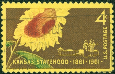USA - CIRCA 1961   A stamp printed in the USA shows Kansas Statehood, circa 1961の写真素材