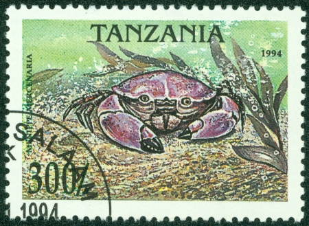 TANZANIA - CIRCA 1994  A stamp printed in Tanzania shows crab, circa 1994の写真素材