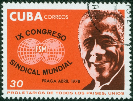 CUBA - CIRCA 1978  The stamp printed by Cuba shows ninth trade-union world congress, circa 1978のeditorial素材