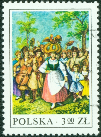 POLAND - CIRCA 1970  A stamp printed in POLAND shows folk holiday, from series, circa 1970のeditorial素材