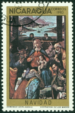 NICARAGUA - CIRCA 1983  A Stamp printed in NICARAGUA shows the painting , circa 1983の写真素材