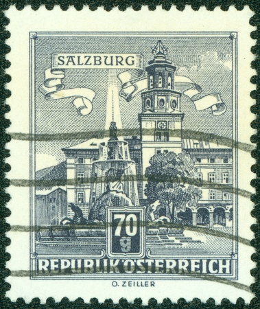 AUSTRIA - CIRCA 1957  A stamp printed in Austria from the  Buildings  ;quo t; issue shows Archbishop s Palace, Salzburg, circa 1957 の写真素材