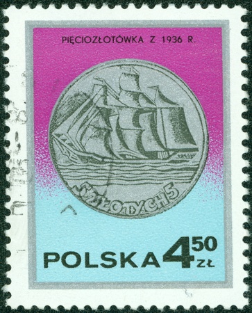 POLAND - CIRCA 1977  a stamp printed by Poland shows a commemorative coin, circa 1977のeditorial素材