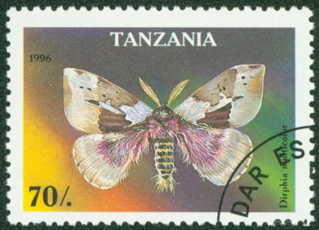 TANZANIA- CIRCA 1996  A post stamp printed in Tanzania shows image of butterfly, circa 1996のeditorial素材