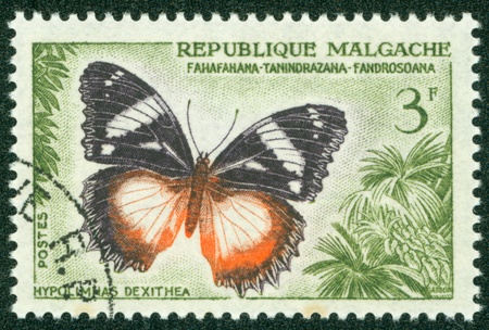 MADAGASCAR - CIRCA 1972  A stamp printed in Madagascas dedicated to butterfly, circa 1972のeditorial素材