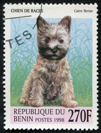 BENIN - CIRCA 1998  A stamp printed in BENIN,shows a dog, circa 1998のeditorial素材