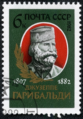 USSR - CIRCA 1982  A stamp printed in the USSR showing Garibaldi circa 1982のeditorial素材