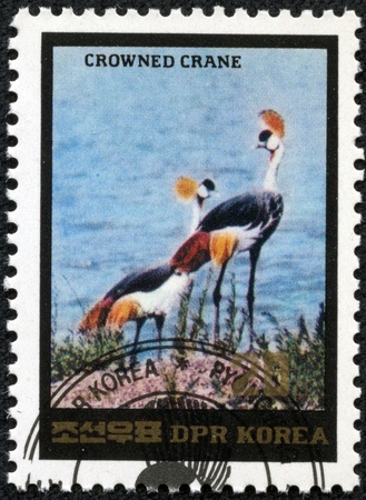 DPR KOREA - CIRCA 1991  A stamp printed in DPR KOREA shows crane, circa 1991のeditorial素材