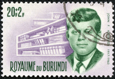 BURUNDI - CIRCA 1972  A stamp printed in Burundi shows John F  Kennedy, circa 1972のeditorial素材