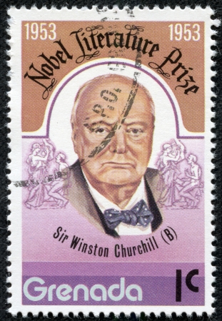 GRENADA - CIRCA 1976  A stamp printed in Grenada, shows Winston Churchill, circa 1976のeditorial素材