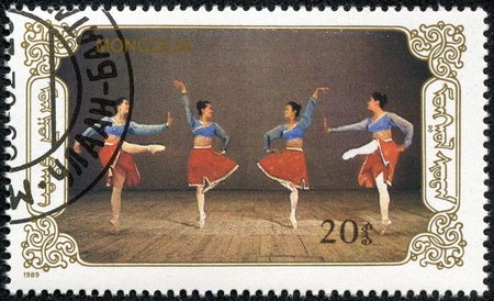 MONGOLIA - CIRCA 1989  A stamp printed by Mongolia, shows Mongolian ballet, circa 1989の写真素材