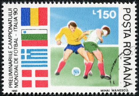 ROMANIA - CIRCA 1990  stamp printed by Romania, show football, circa 1990 の写真素材